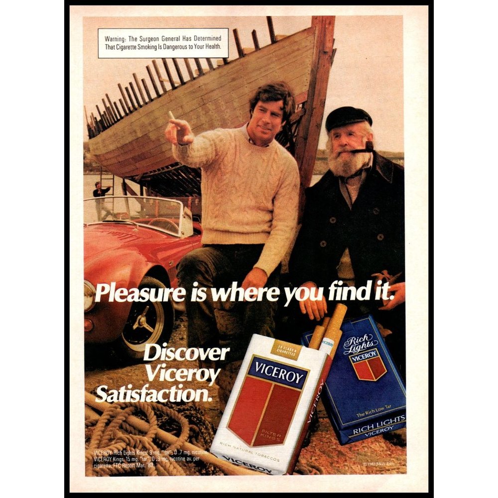 1984 Viceroy Cigarettes Vintage Print Ad Convertible Roadster Shipyard Wall Art